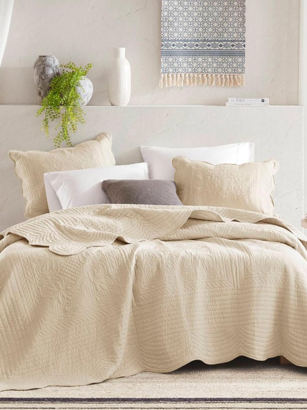Cottage Damask Coverlet Set, 3 PC Full/Queen Quilt Set